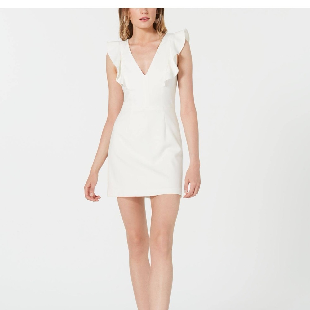 French Connection Whisper Ruffle V Neck Dress